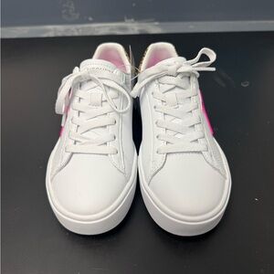 White Sneakers with Pink Accents